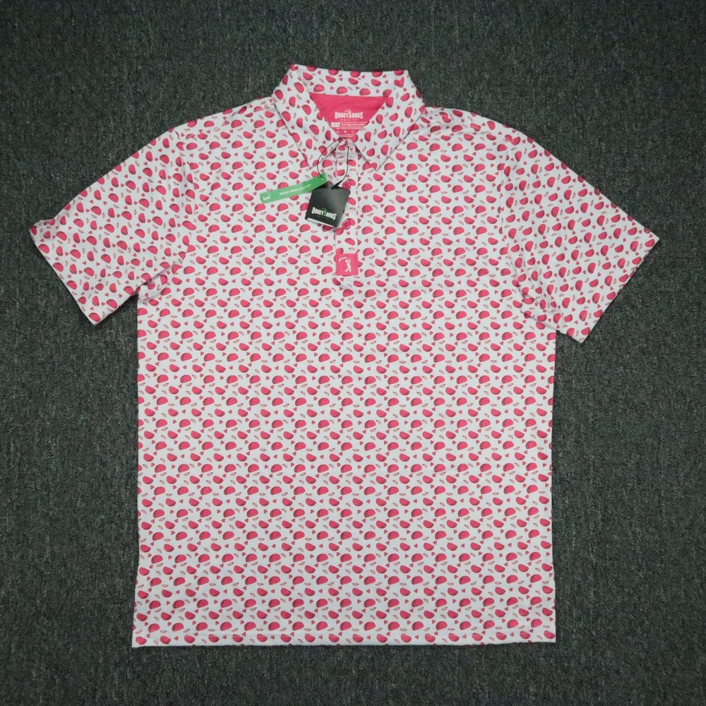 Bogey Bros Shirt Mens Large White Pink Taco Golf Polo Short Sleeve Stretch